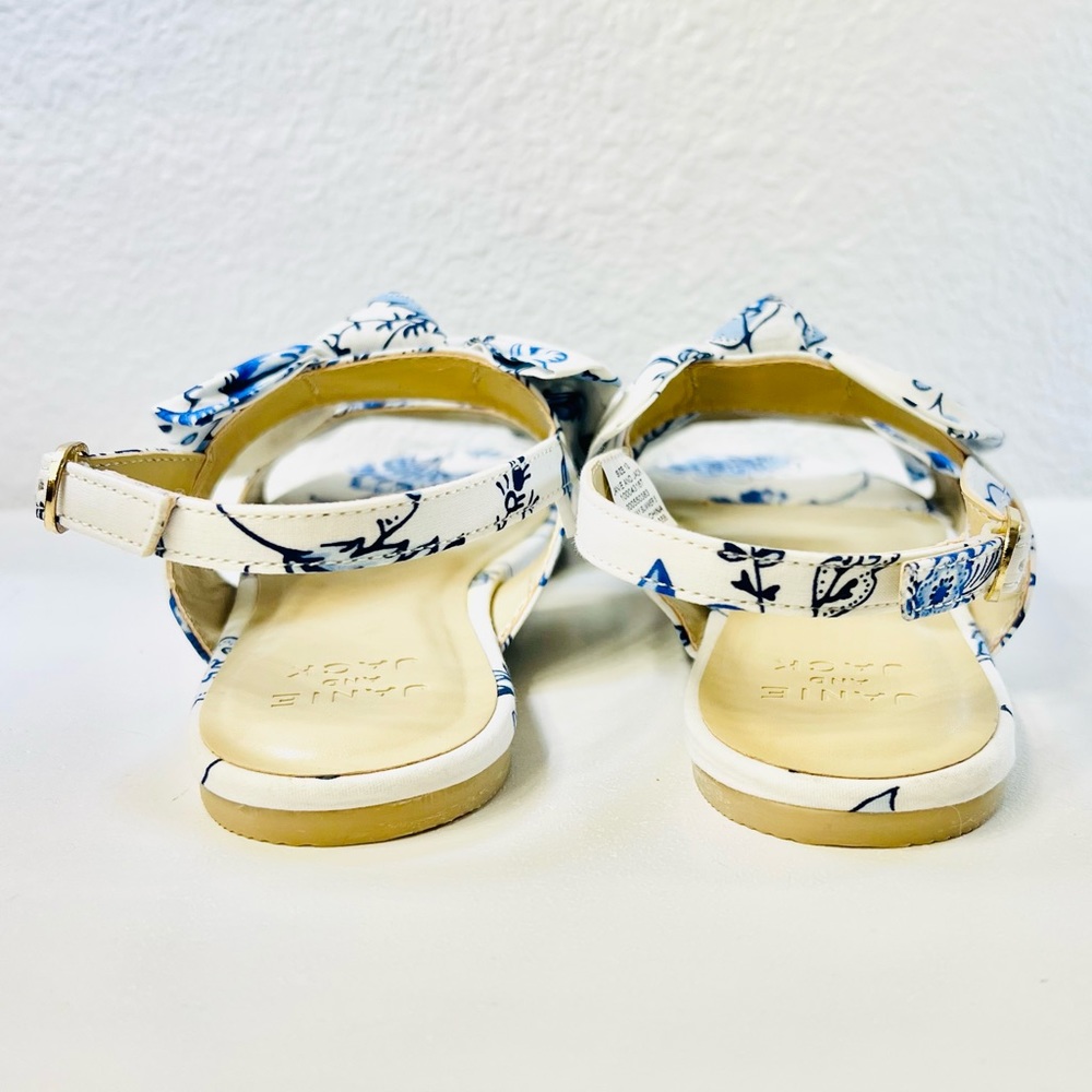 ♥️HP JANIE AND JACK Floral Bow Sandals Sz 12 White Blue Capri Island Floral NWOT - Picture 4 of 9